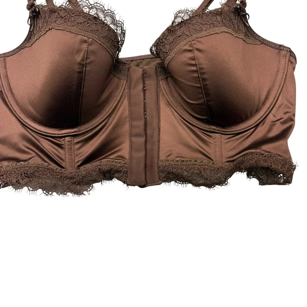 Aerie Womens Corset Balconette Bra 34B Brown Lace Underwire